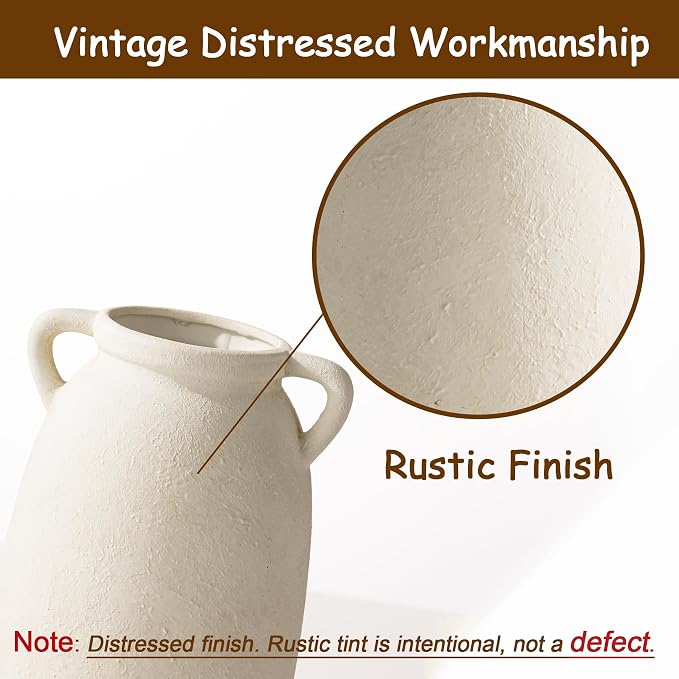 Dobbyby Ceramic Flower Vase 12 inch Farmhouse Rustic Vase Decorative Pottery - Image 3