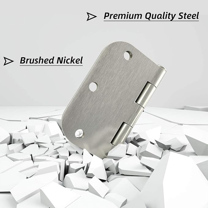 HOSOM 24 Pack Rounded Door Hinges Brushed Nickel 3.5 x 3.5 inch - Image 4