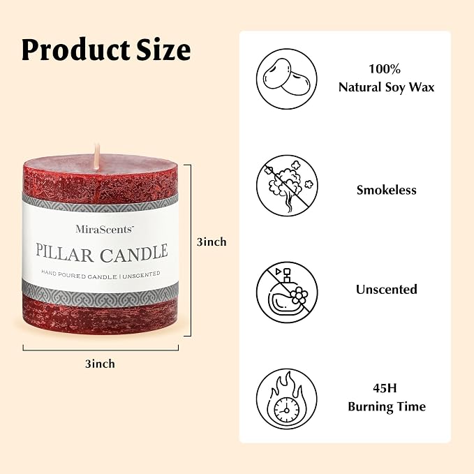 3x3 Inch Burgundy Pillar Candles Set of 3 - Image 6