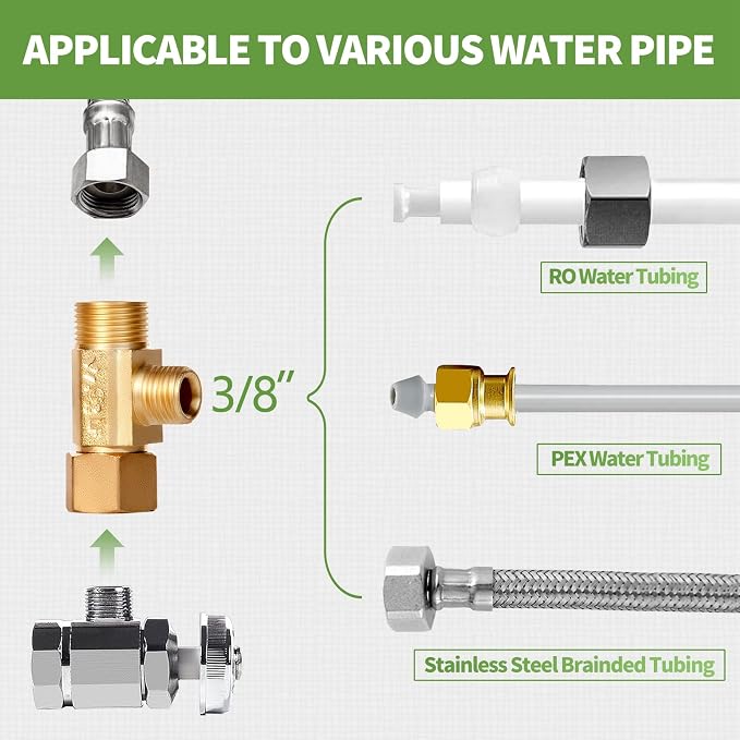 Lead-Free Brass 2 PCS 3/8 Inch Angle Stop Add-A-Tee Compression Tee Valve | - Image 3