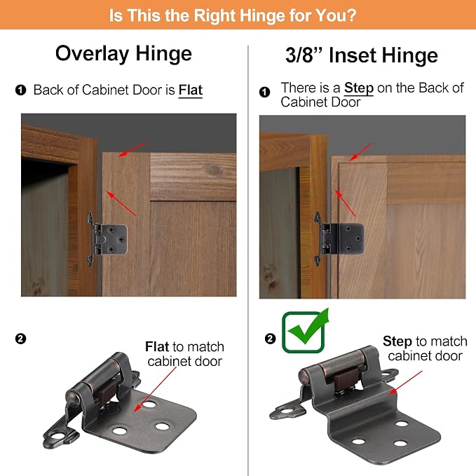 Oil Rubbed Bronze Cabinet Hinges, 3/8” Inset, 4 Pack | - Image 4