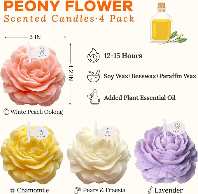4 Pack Peony Flower Shape Candles - Image 6