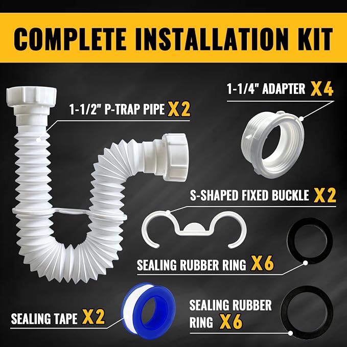 VIVIDA 1-1/2" Kitchen Sink Drain Pipe, Flexible Sink P Trap - Image 9