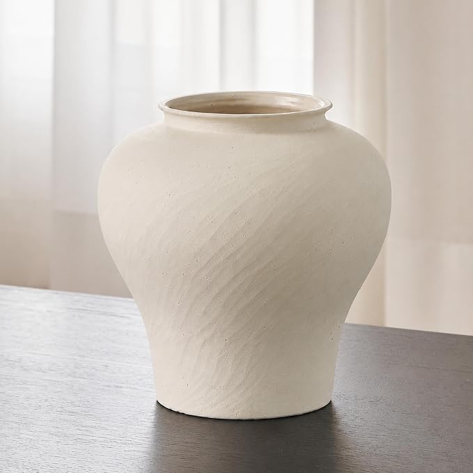 LB2 White Ceramic Large Vase, Terra Cotta Pitcher, Distressed Farmhouse Decor by LB2