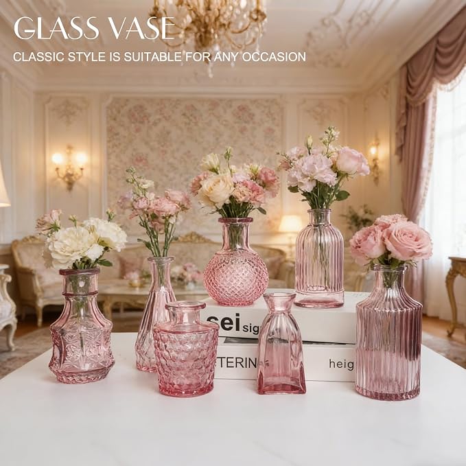 Petal Petite Middle Pink Glass Bud Vase Set of 12 - Image 4