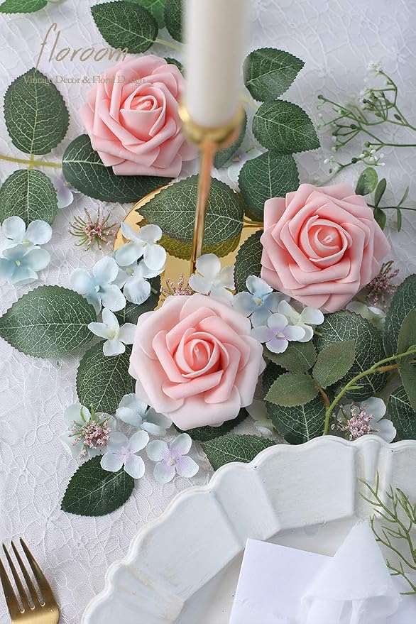 Artificial Flowers 25pcs Realistic Peach Pink Foam Fake Roses - Image 2