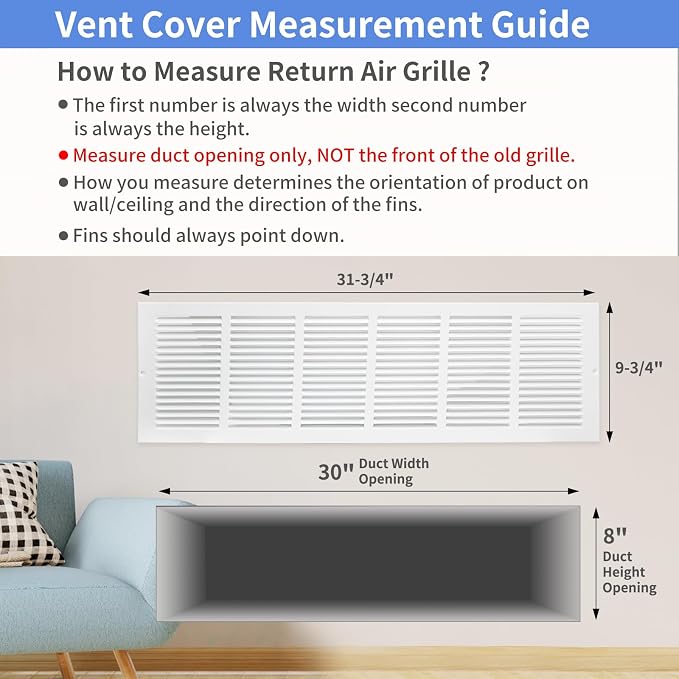Howeall 30"W x 8"H Steel Return Air Grille, Air Return Vent Cover - Image 5