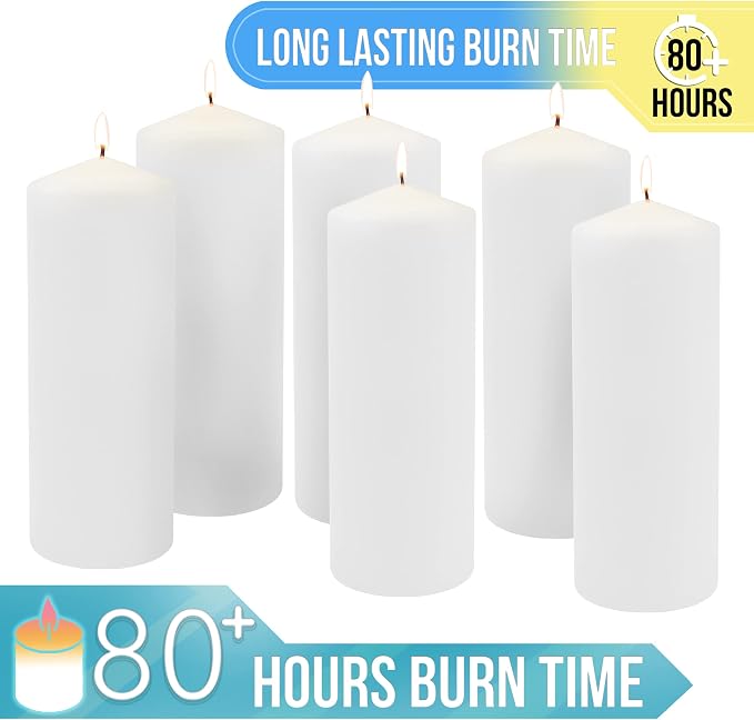 Stonebriar Unscented White Tall Pillar Candles, 80 Hour Burning Candle Pillars - Image 5