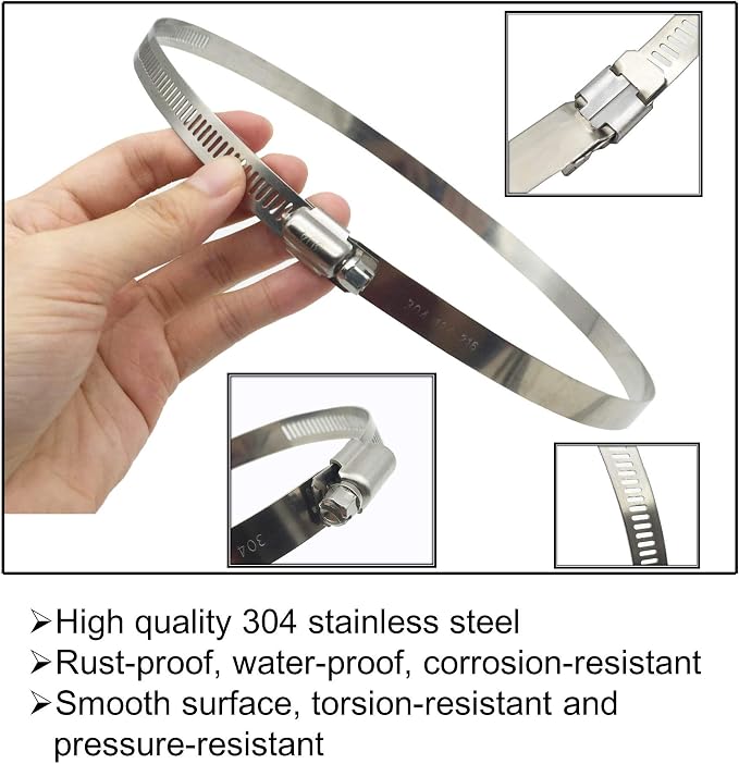2Pcs 12 Inch Adjustable 304 Stainless Steel Duct Clamps Hose Clamp | Rust-Proof - Image 2