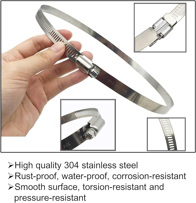 5 Inch Adjustable 304 Stainless Steel Duct Clamps Hose Clamp | Rust Resistant - Image 2