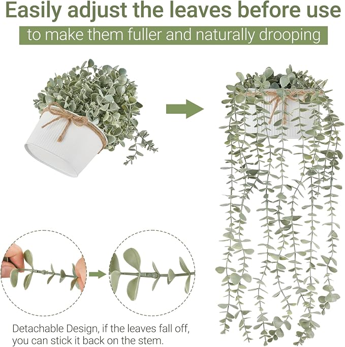 Mkono Fake Hanging Plants in Farmhouse Galvanized Pot - Image 5