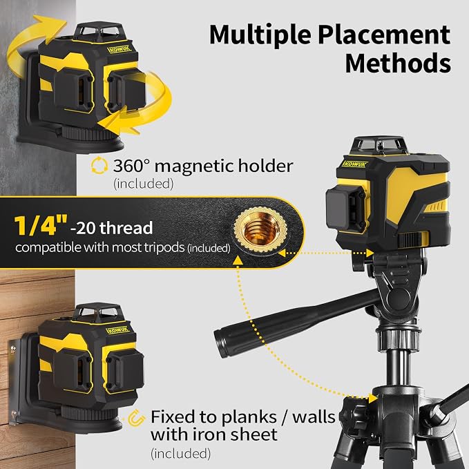 3x360° Laser Level with Tripod & Remote, Built-in 5200mAh Battery | Adjustable - Image 7