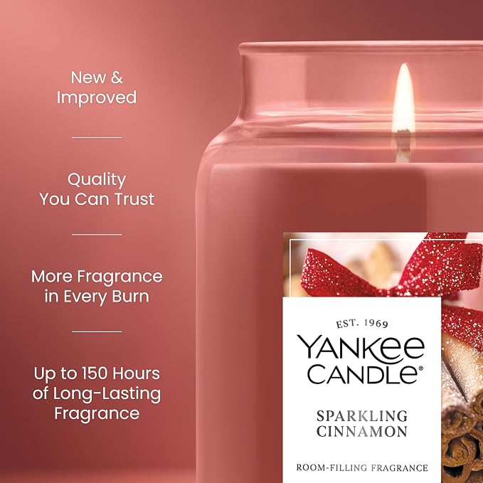 Yankee Candle Sparkling Cinnamon, Christmas Scented Candle, 22oz Large Jar - Image 3