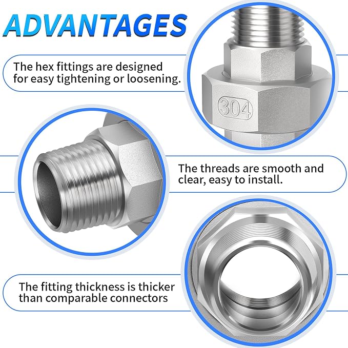ChillWaves 304 Stainless Steel Cast Pipe Fitting, Union，1/2" NPT Male x 1/2" - Image 4