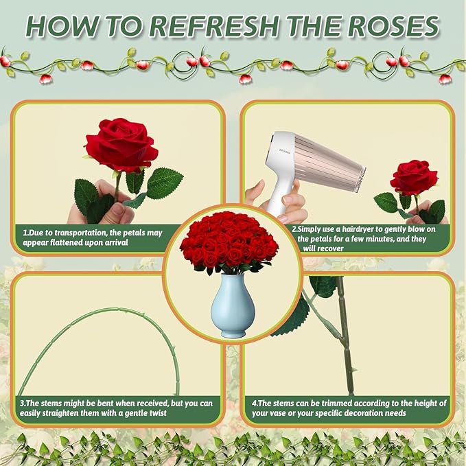 100 PCS Fake Red Roses, Artificial Red Flowers Bulk, Realistic Silk Roses | - Image 5