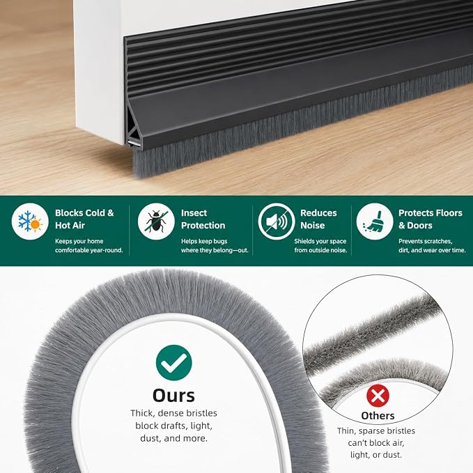 Door Draft Stopper with Brush, 2 Pack | Self Adhesive Weather Stripping - Image 6