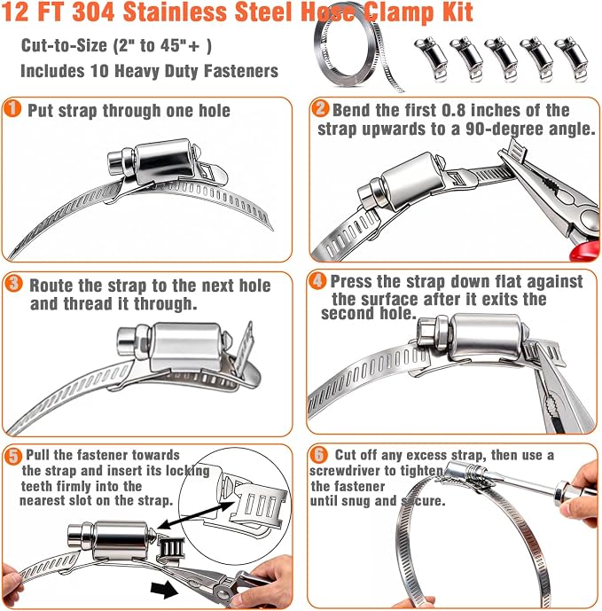 Hose Clamp Kit, 12 FT 304 Stainless Steel, Cut-to-Size - Image 3
