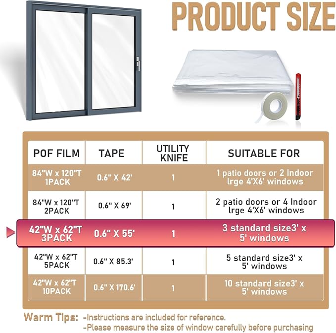 Window Insulation Kit for Winter, Plastic Shrink Film Indoor Thermal Seal to - Image 4