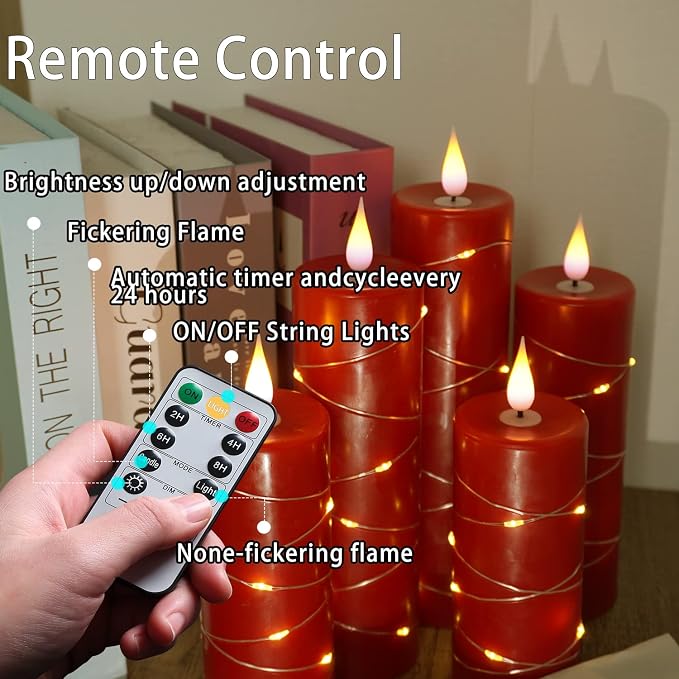 Red Flameless Candle with Remote Control LED Candle with String Lights Battery - Image 5