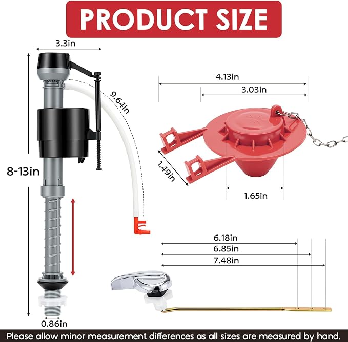 Universal Toilet Flush Valve Replacement Kit, Inside Tank Repair Kit | Height - Image 3