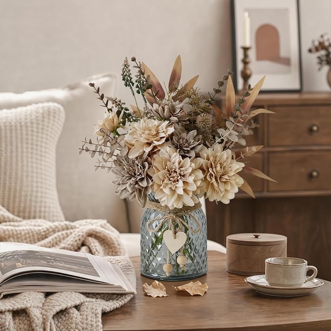 Faux Flowers in Vase, Light Brown Fall Fake Flowers - Image 6