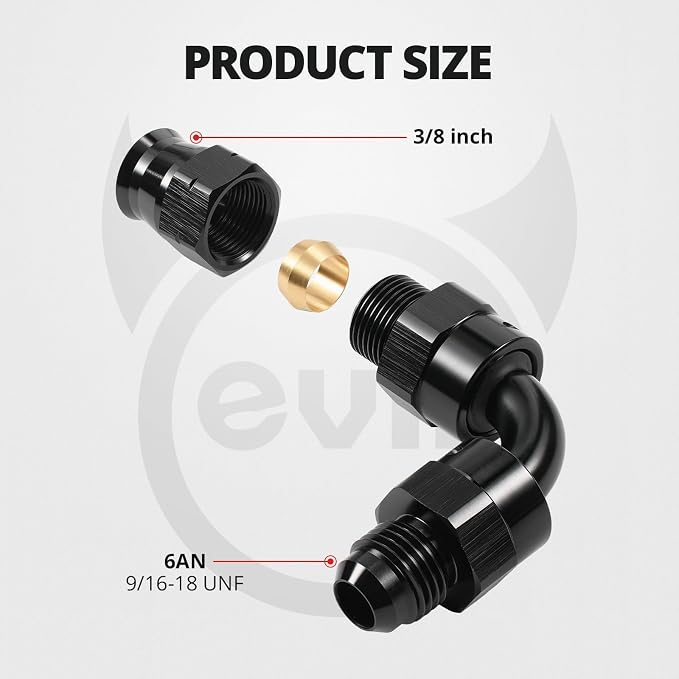 EVIL ENERGY 6AN Male to 3/8" Hardline Compression Fitting Adapter 90 Degree - Image 2