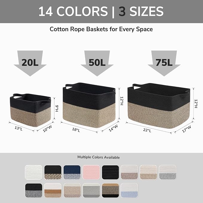 Goodpick Woven Storage Basket for Shelves, Cotton Rope Baskets for Books - Image 6