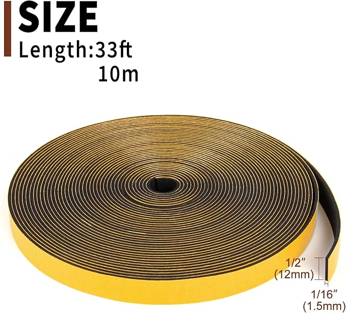 Yotache Thin Foam Tape Weather Stripping 1/2" Wide x 1/16" Thick | New Adhesive - Image 4