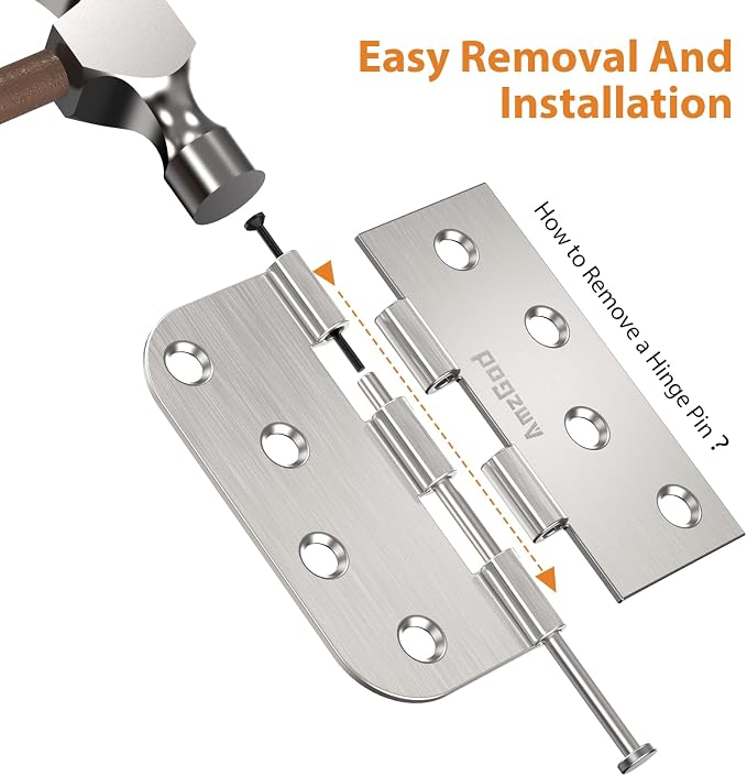 Brushed Nickel Door Hinges 4 Inch 3 Pack - Image 5