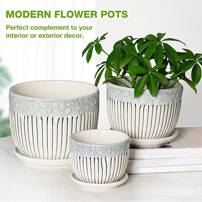 Hlukana Ceramic Plant Pots Set of 3, 6.75/5.6/4.2 inch Planters - Image 4