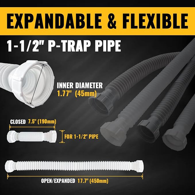 VIVIDA 1-1/2" Sink Drain Pipe, Flexible Kitchen Sink P Trap - Image 8