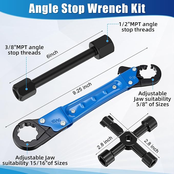 5 Pcs Angle Stop Wrench Kit Plumbing Tool, Compression Sleeve Puller - Image 2