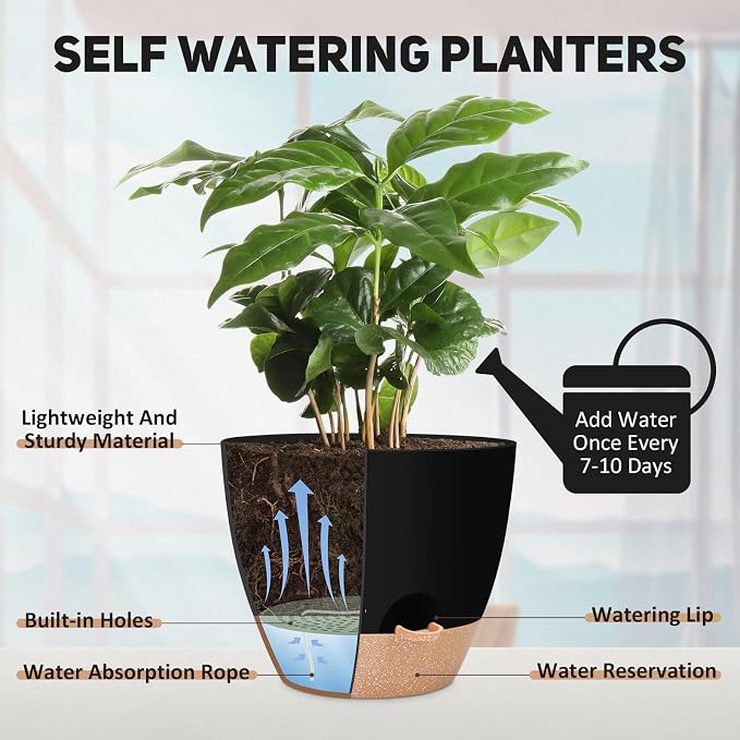 YNNICO 12 inch Large Self Watering Plant Pots, Flower Pots Planters - Image 5