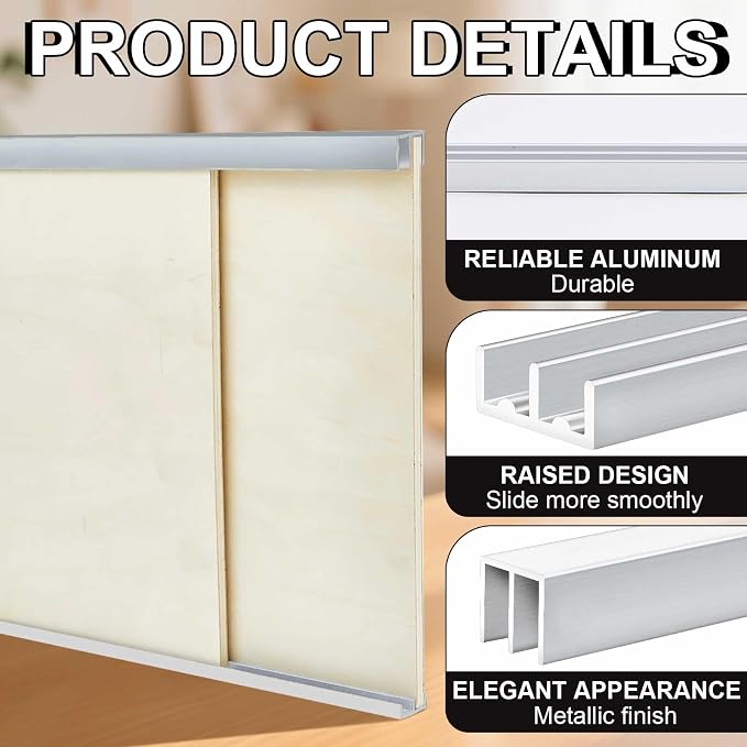 2 Set 4 ft Silver Aluminum Sliding Door Track Set - Image 3