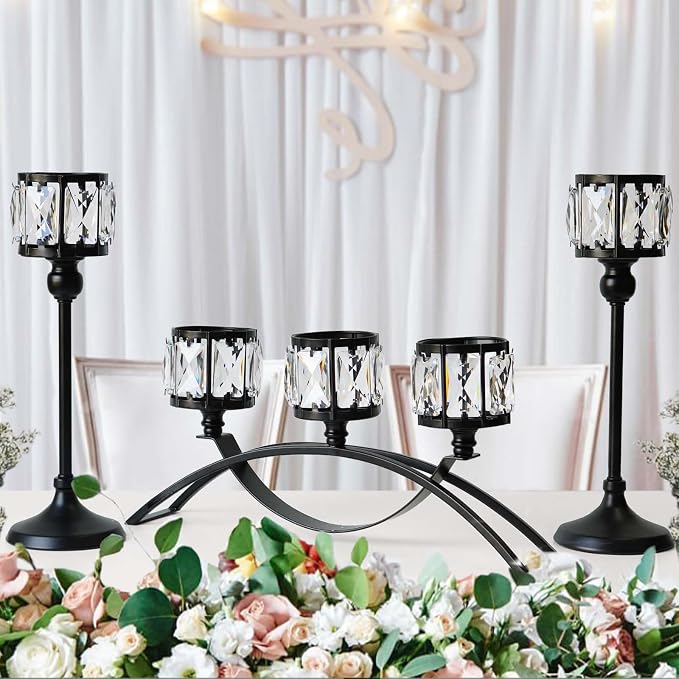 3 Arms Crystal Bowl Tealight Candelabra Votive Candle Stand, Wedding - Image 5