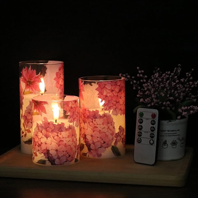 Red Hydrangea Glass Flameless Candles - Image 6