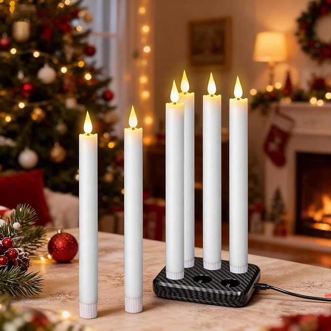 GenSwin Rechargeable Flameless Taper Candles Charging Base & 2 Remote White | - Image 6