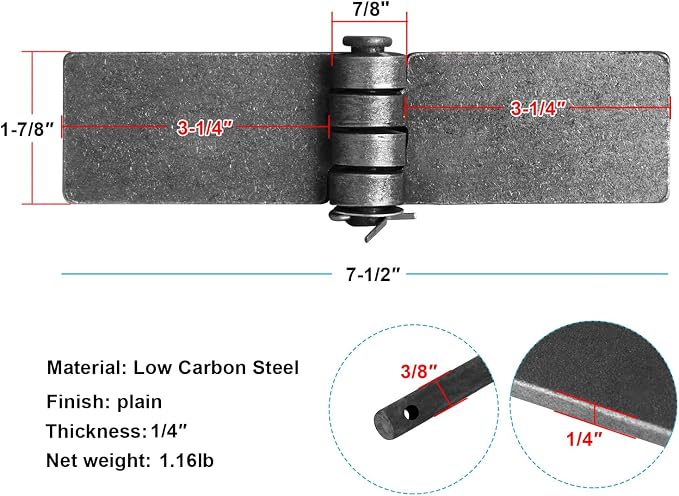 4 Pack Weld-On Butt Hinge, Heavy Duty Weldable Trailer Gate Hinges | 7-1/2" x - Image 2