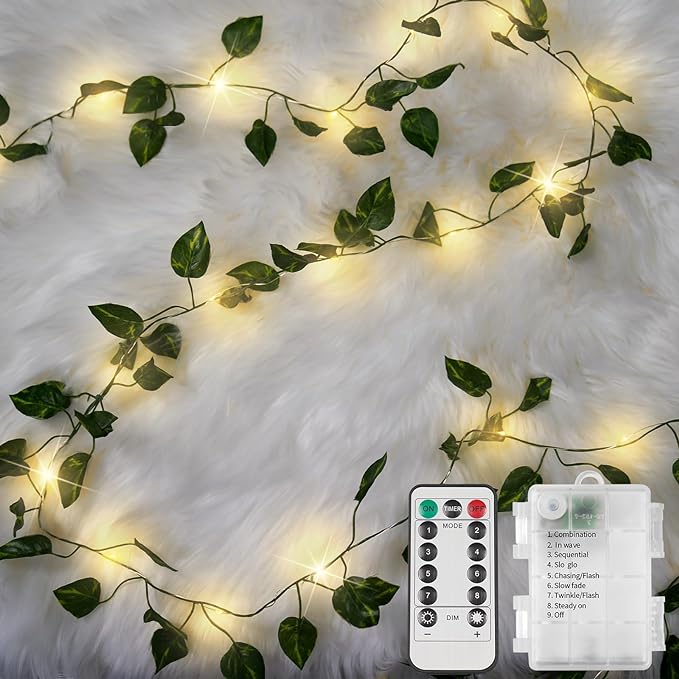 33FT 100LED Pothos Vine Fairy Lights Battery Operated Copper Wire | String by SUDDUS