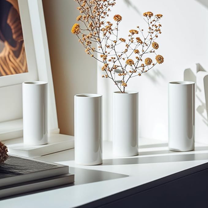 5.51'' Small Modern White Ceramic Vase Set of 10 - Image 3
