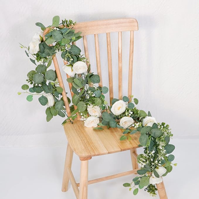TOCHGREEN 2 Pack Artificial Eucalyptus Flower Garland - Image 7