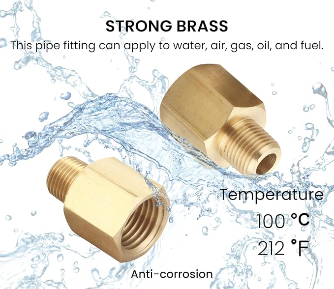Brass Pipe Fitting Adapter, 1/8" NPT Male x 1/4" NPT Female - Image 3
