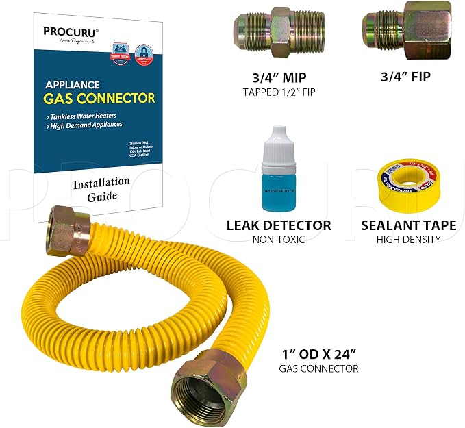 1" OD x 24" x 3/4"MIP x 3/4"FIP Universal Flexible Gas Connector, With/Without - Image 2
