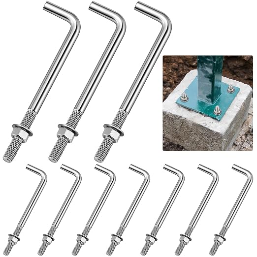 Yaocom 10 Pcs Anchors Bolts 3/8-16 x 6 Inches 304 Stainless Steel Concrete J by Yaocom