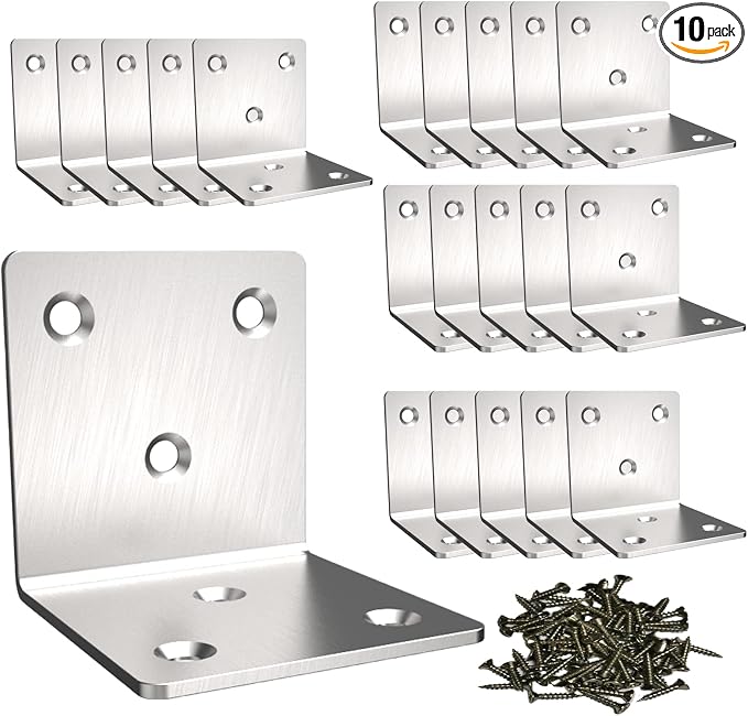 Silver Stainless Steel Corner Bracket, Joint Right Angle Bracket, L Shape Heavy by Aufuga