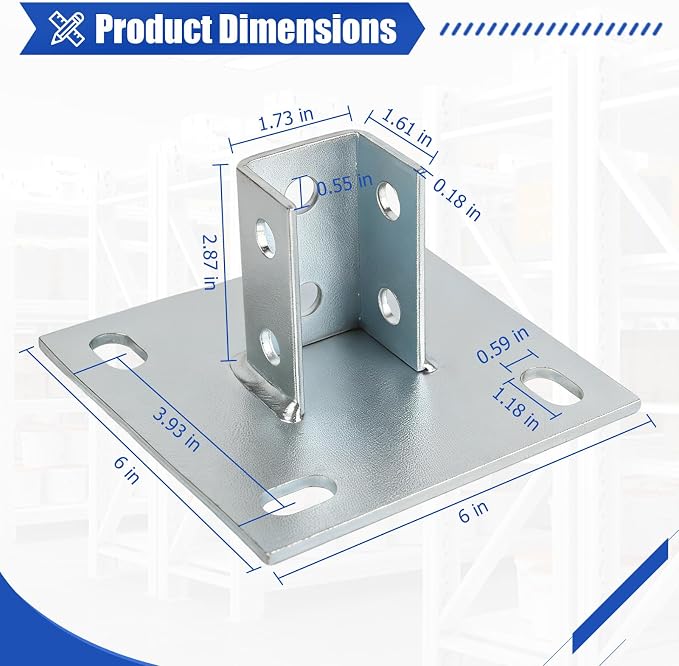 8 Pcs Strut Post Base, 4 Holes Square Mount Base 6" x 6" Base - Image 5