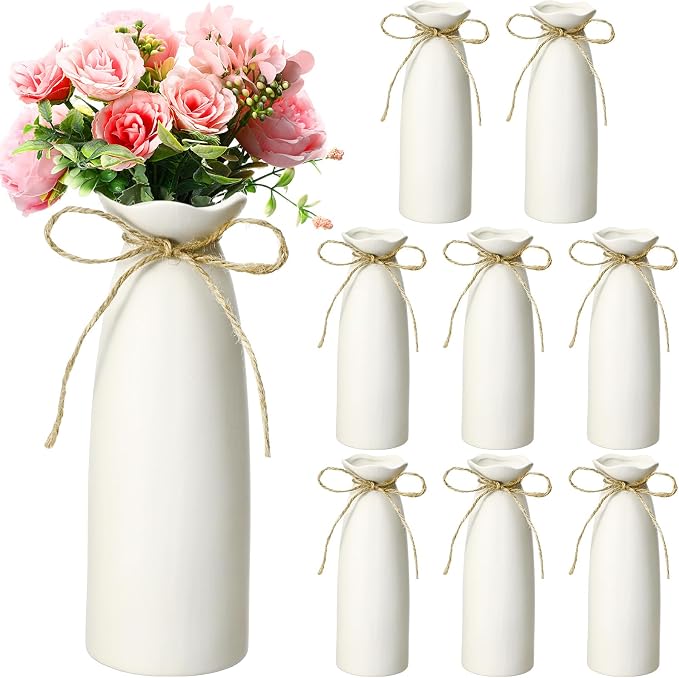 Qinyoung White Ceramic Bud Vase Set of 8, Modern Floral Decor by Qinyoung