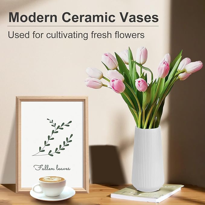 Grey Ceramic Vase, GUKJOB Small Cute Flower Vase - Image 2