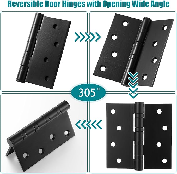 24 Pcs Black 4'' Ball Bearing Door Hinges, Square Corner | Stainless Steel - Image 3