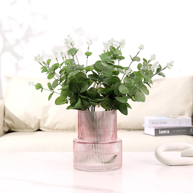 Pink Glass Vase, Ribbed Glass Vase - Image 5